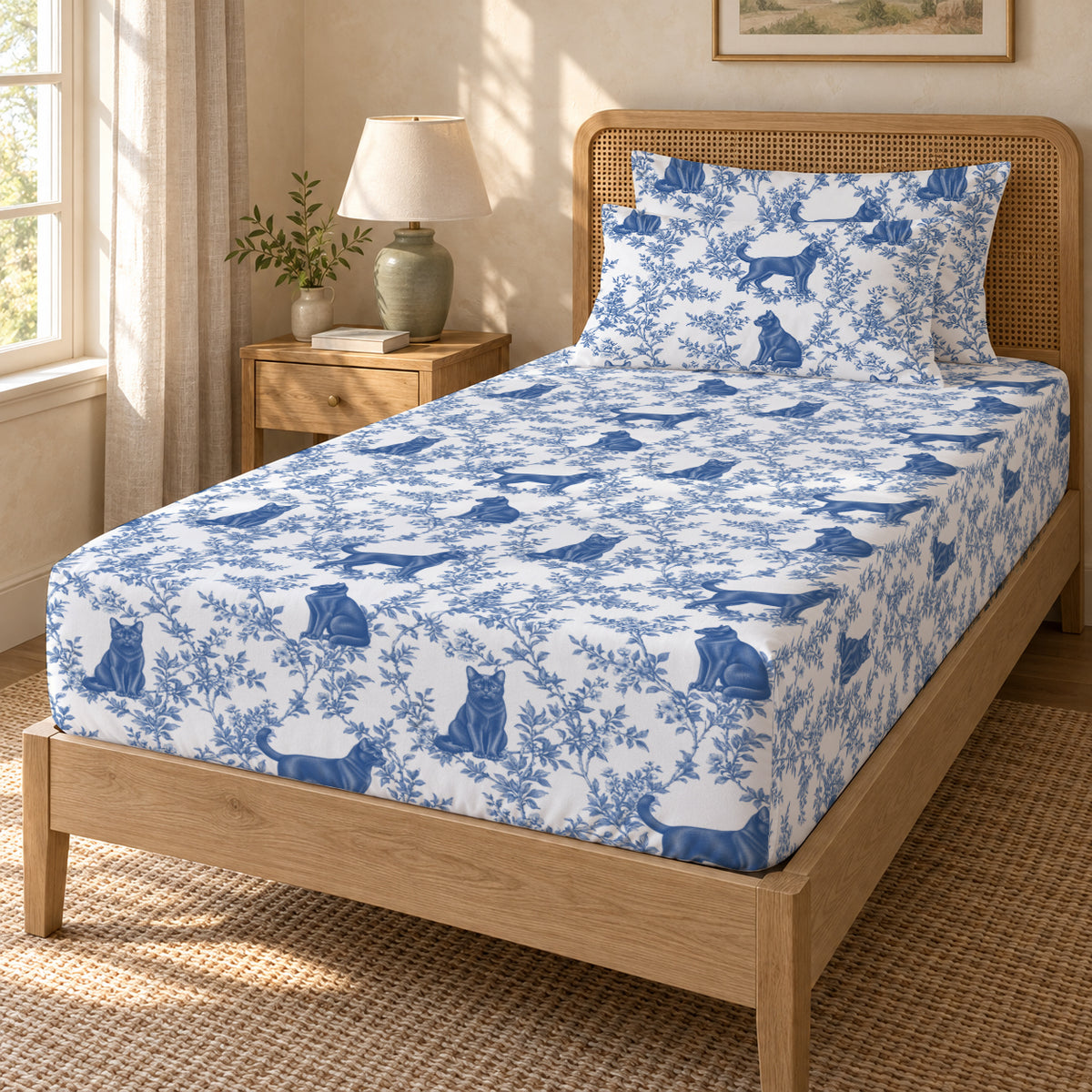 Bombay toile bedding in Blue — Twin Guest Room