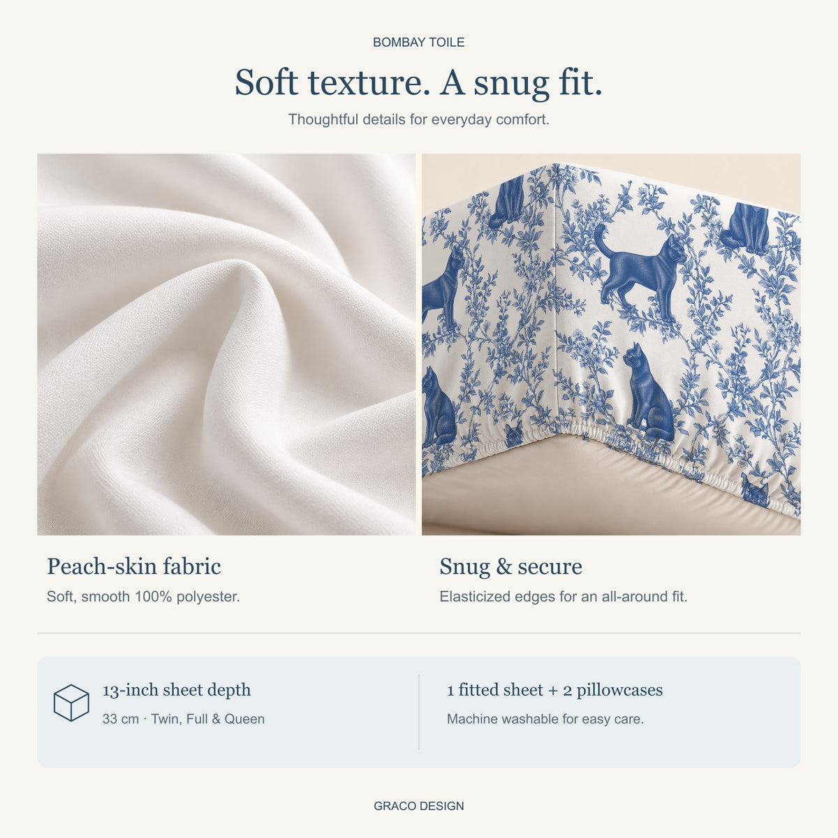 Bombay toile bedding in Blue — Fabric and Fit