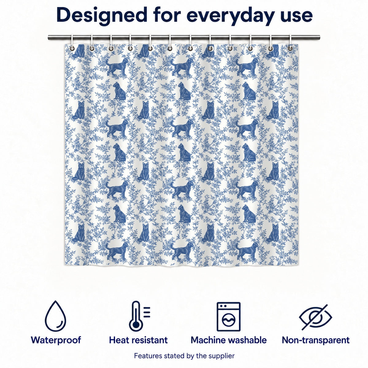 Bombay toile shower curtain — Blue Functions and Size