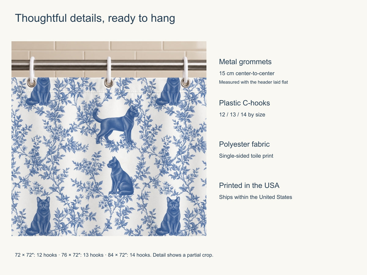 Bombay toile shower curtain — Blue Product Features