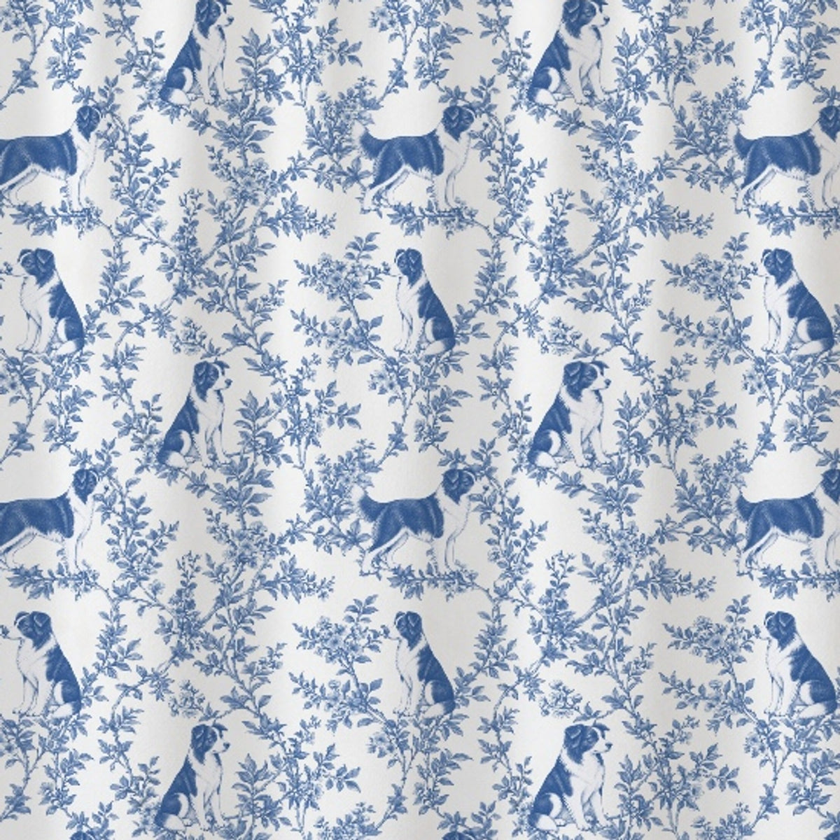 Border Collie toile shower curtain — Blue Detail