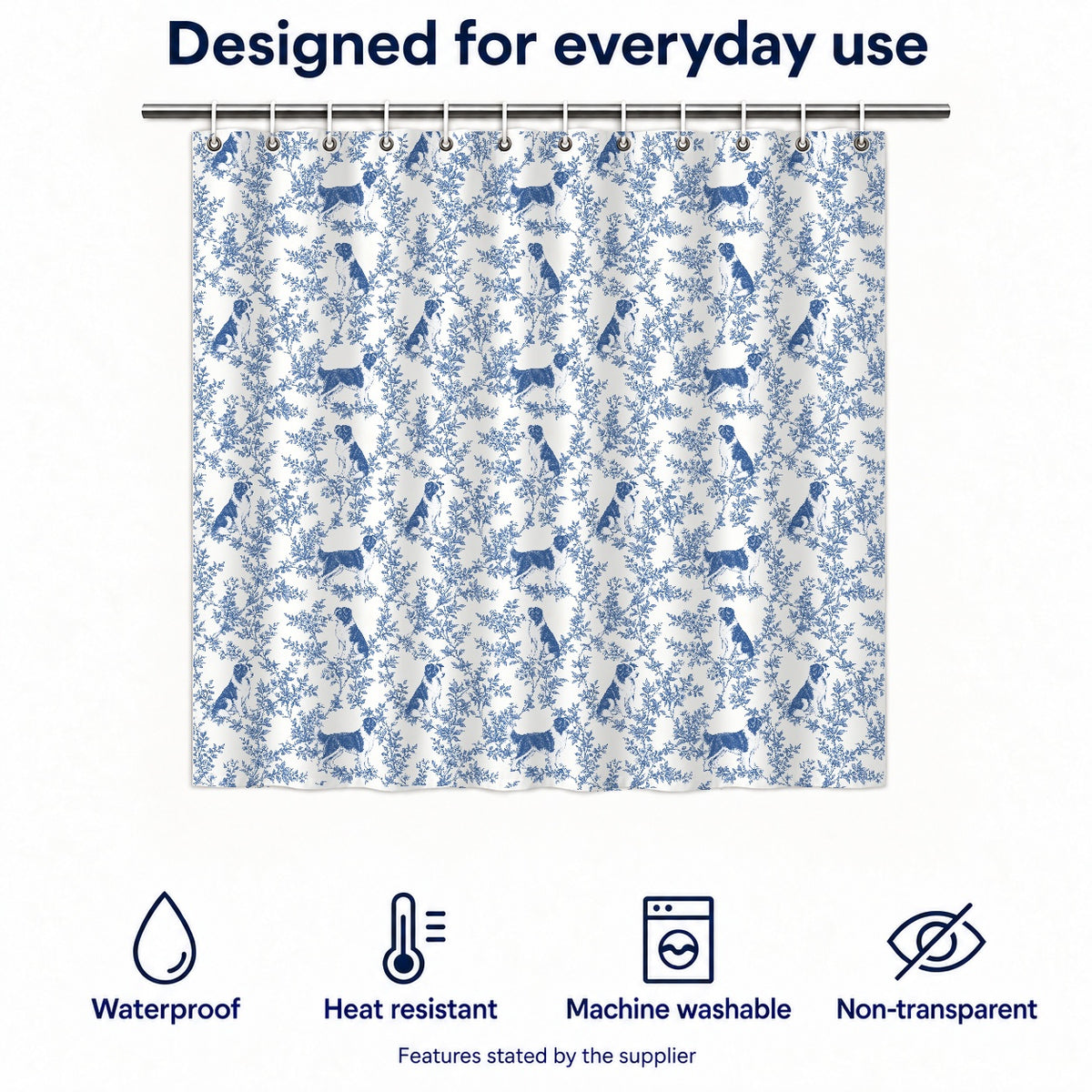 Border Collie toile shower curtain — Blue Functions and Size