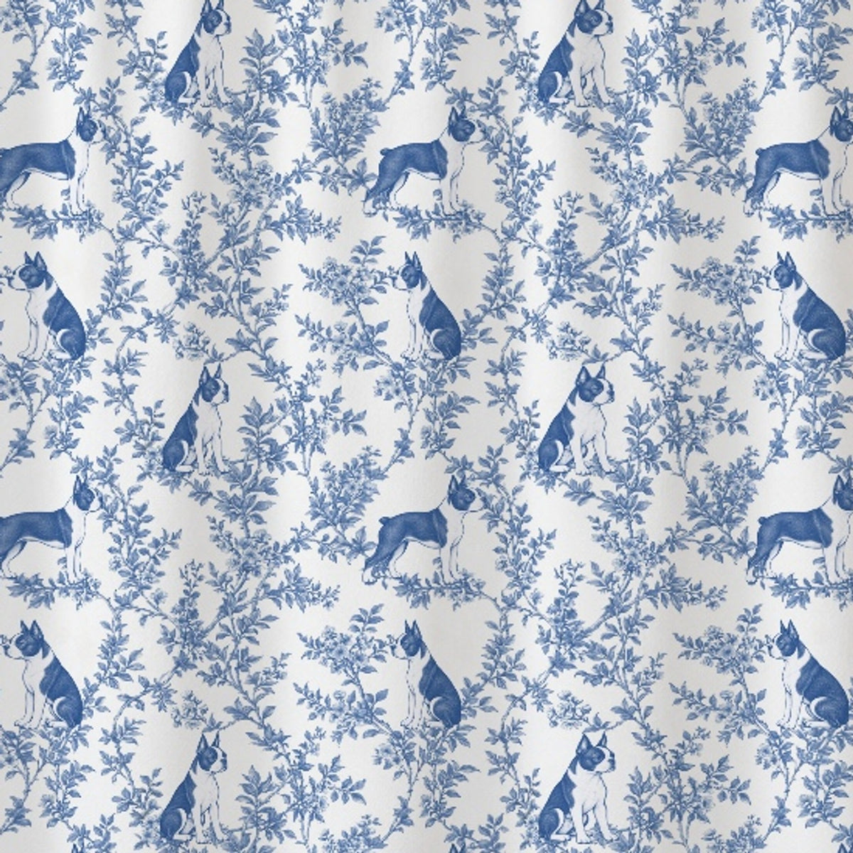 Boston Terrier toile shower curtain — Blue Detail