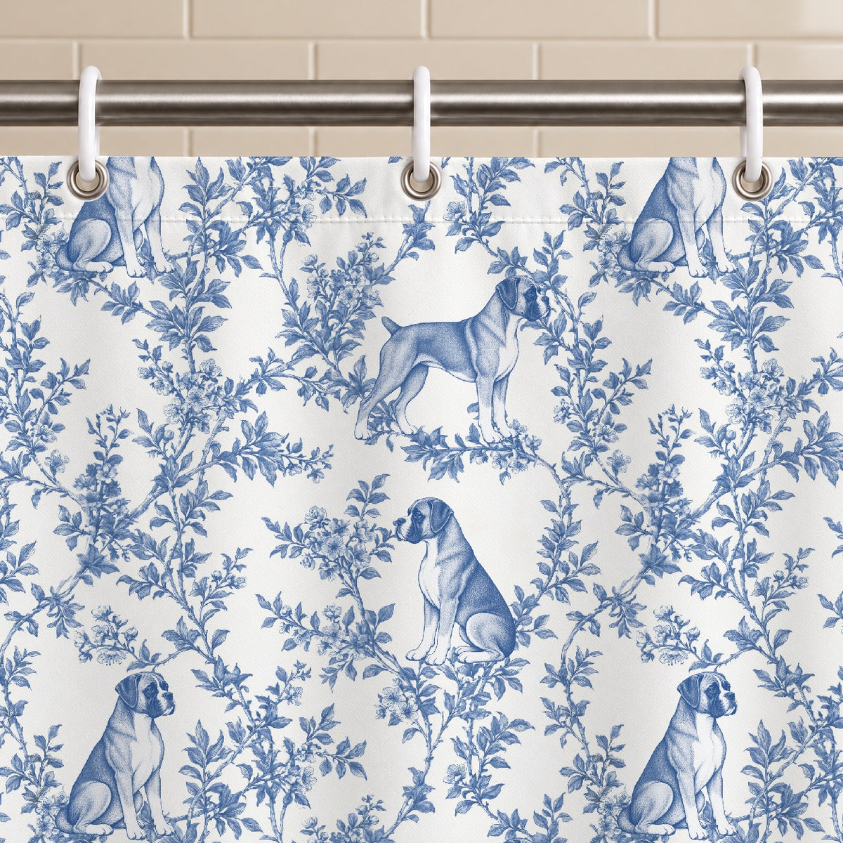 Boxer toile shower curtain — Blue Grommets and Hooks