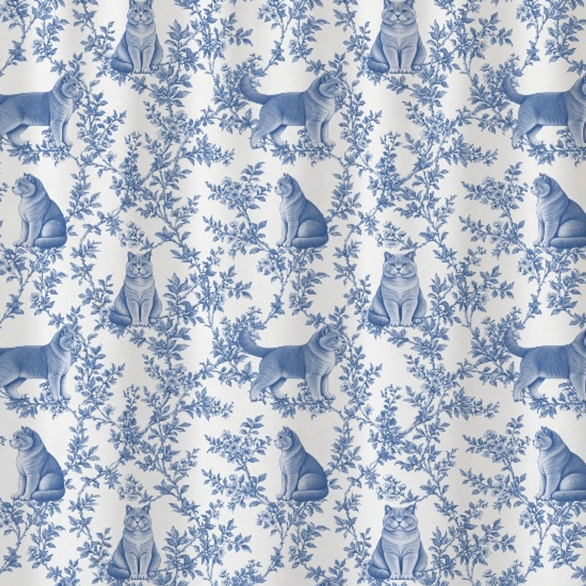 British Shorthair toile shower curtain — Blue Detail
