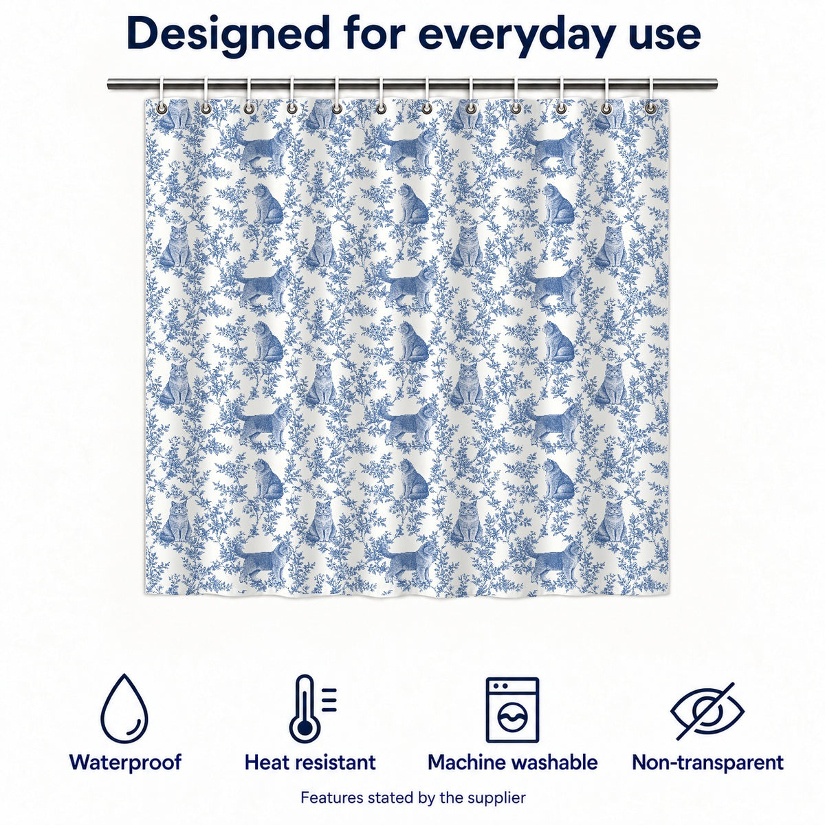 British Shorthair toile shower curtain — Blue Functions and Size