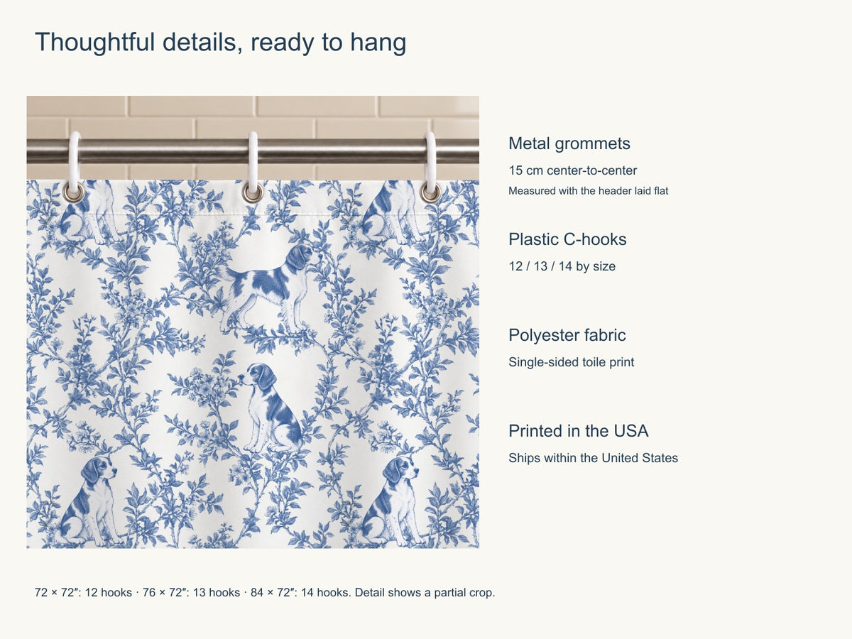 Brittany toile shower curtain — Blue Product Features