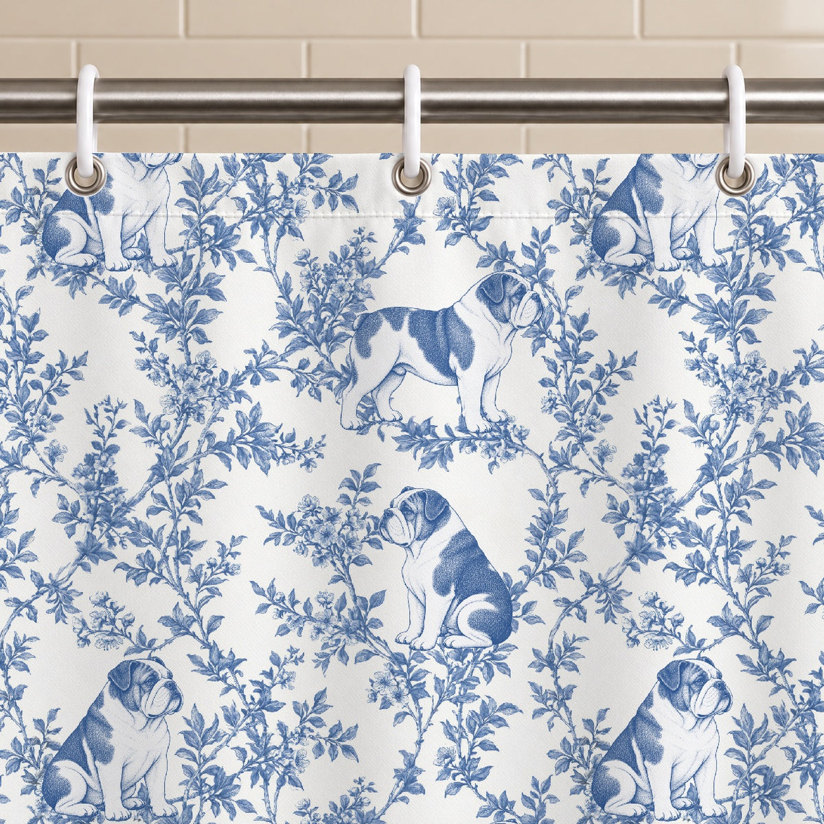 Bulldog toile shower curtain — Blue Grommets and Hooks