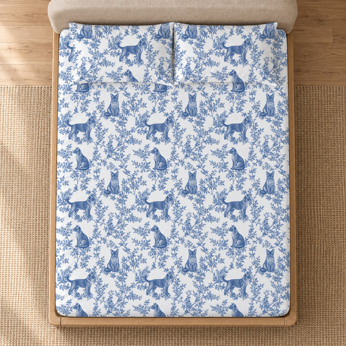 Burmese toile bedding in Blue — Overhead