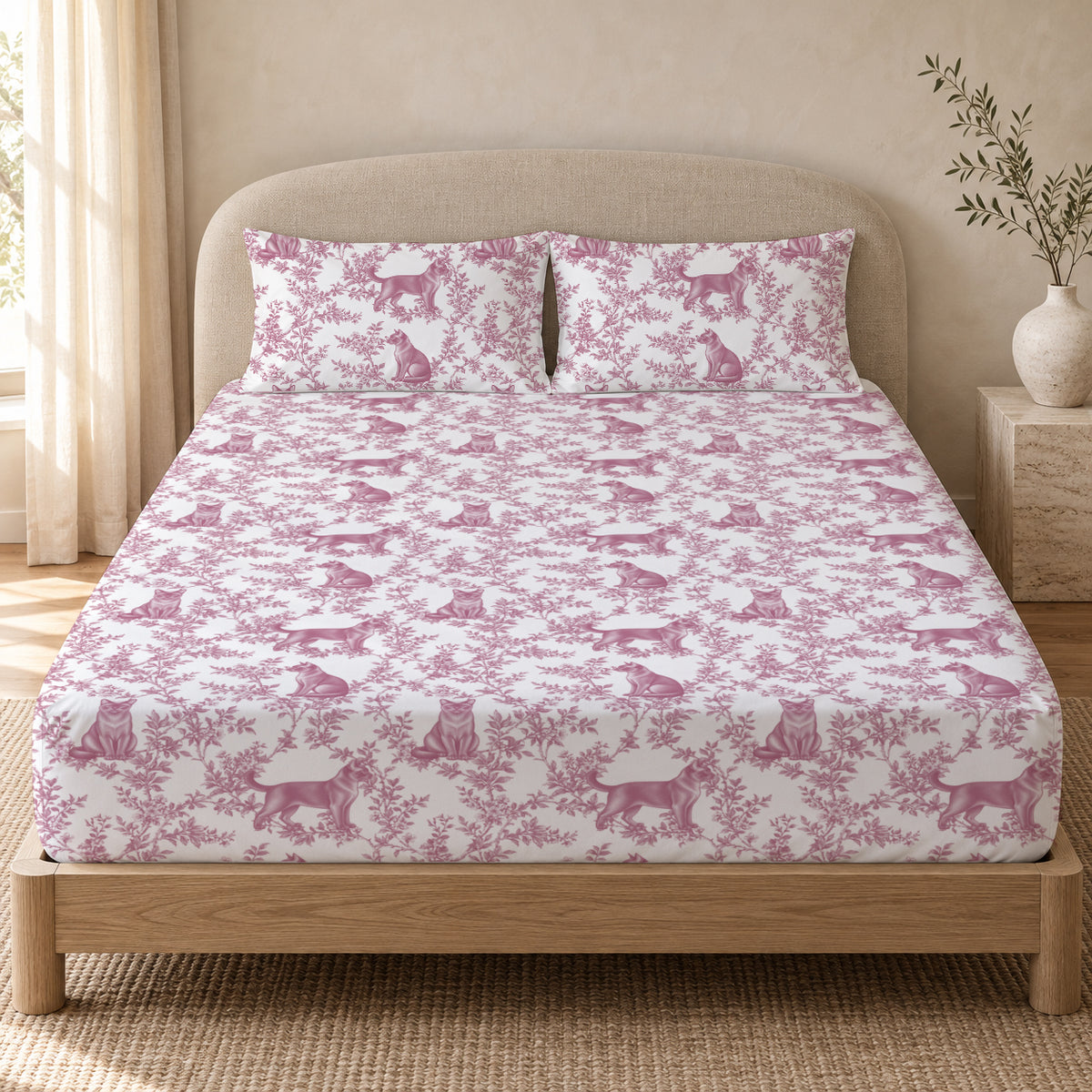 Burmese toile bedding in Pink — Queen Bedroom