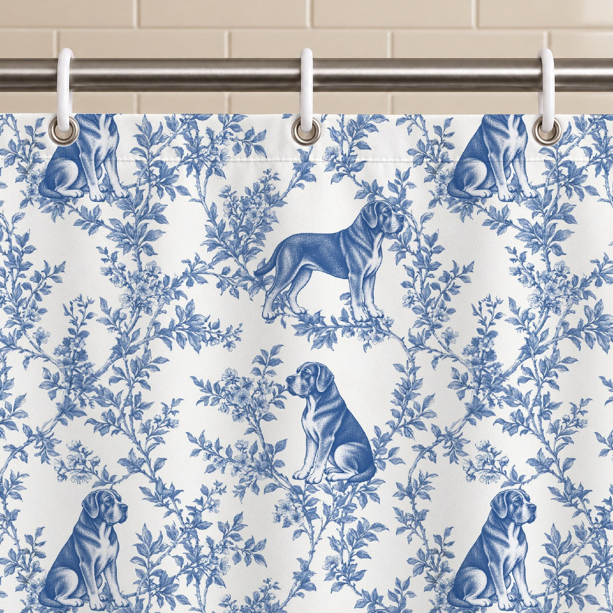 Cane Corso toile shower curtain — Blue Grommets and Hooks