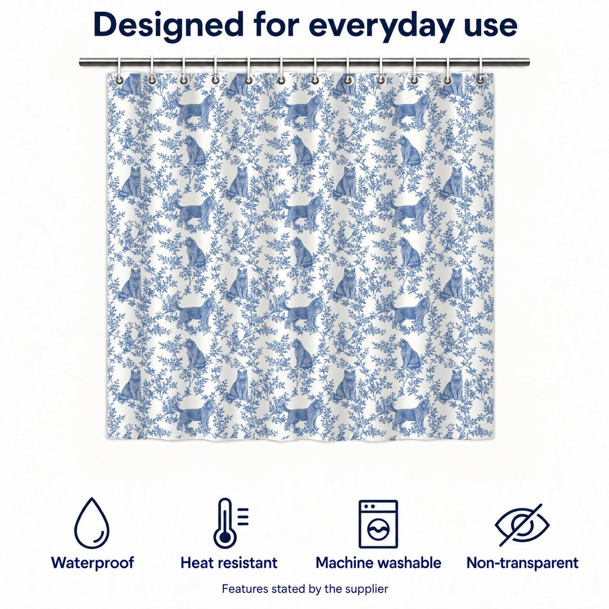 Chartreux toile shower curtain — Blue Functions and Size