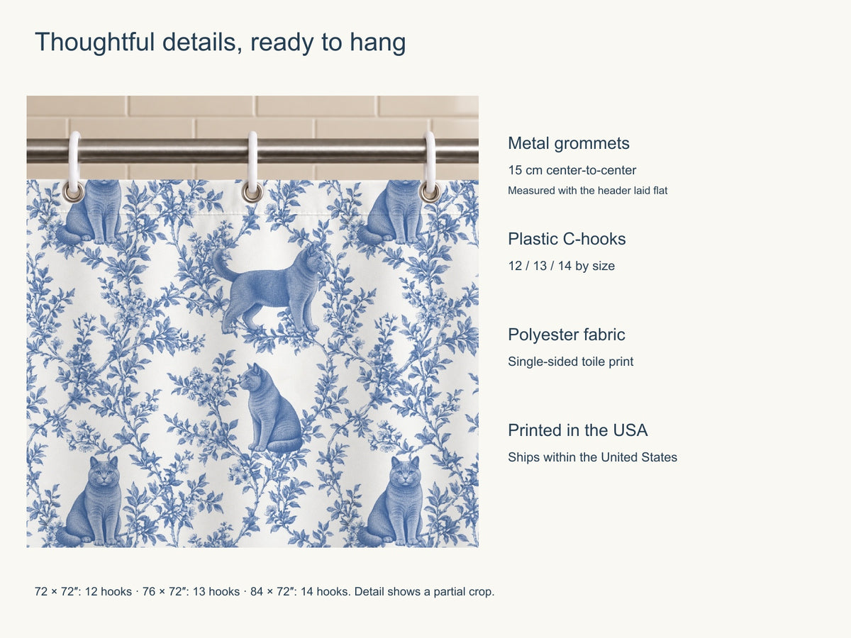 Chartreux toile shower curtain — Blue Product Features