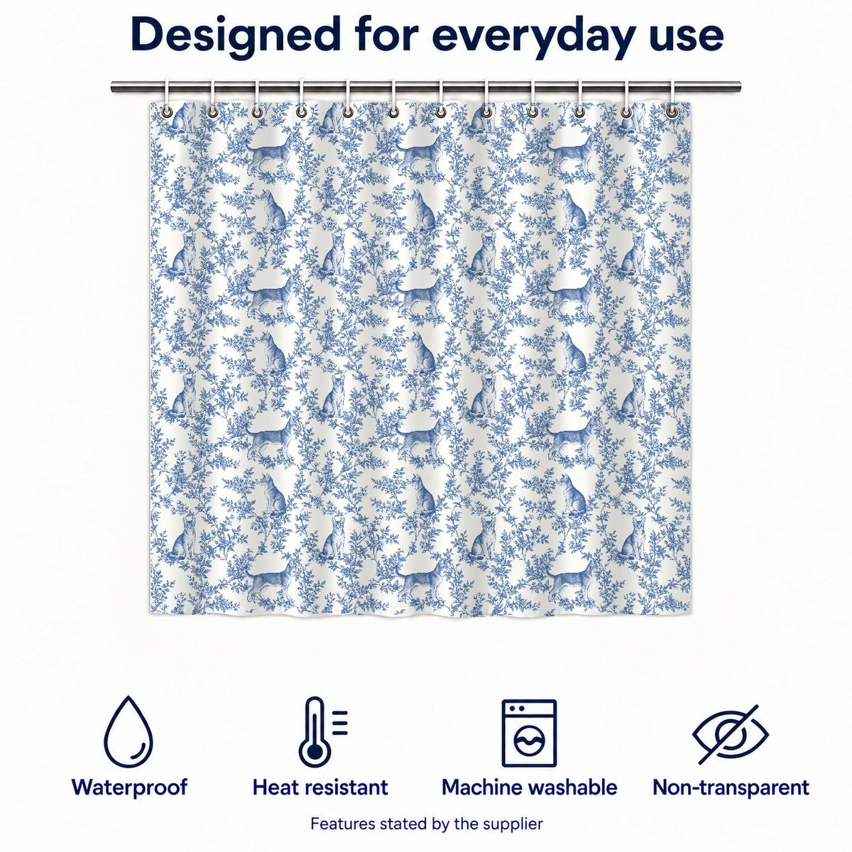 Chausie toile shower curtain — Blue Functions and Size