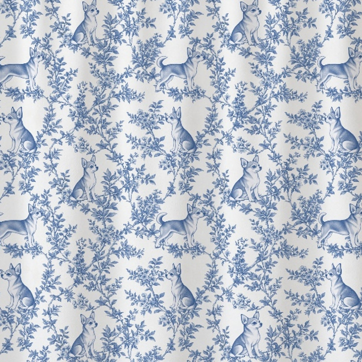 Chihuahua toile shower curtain — Blue Detail