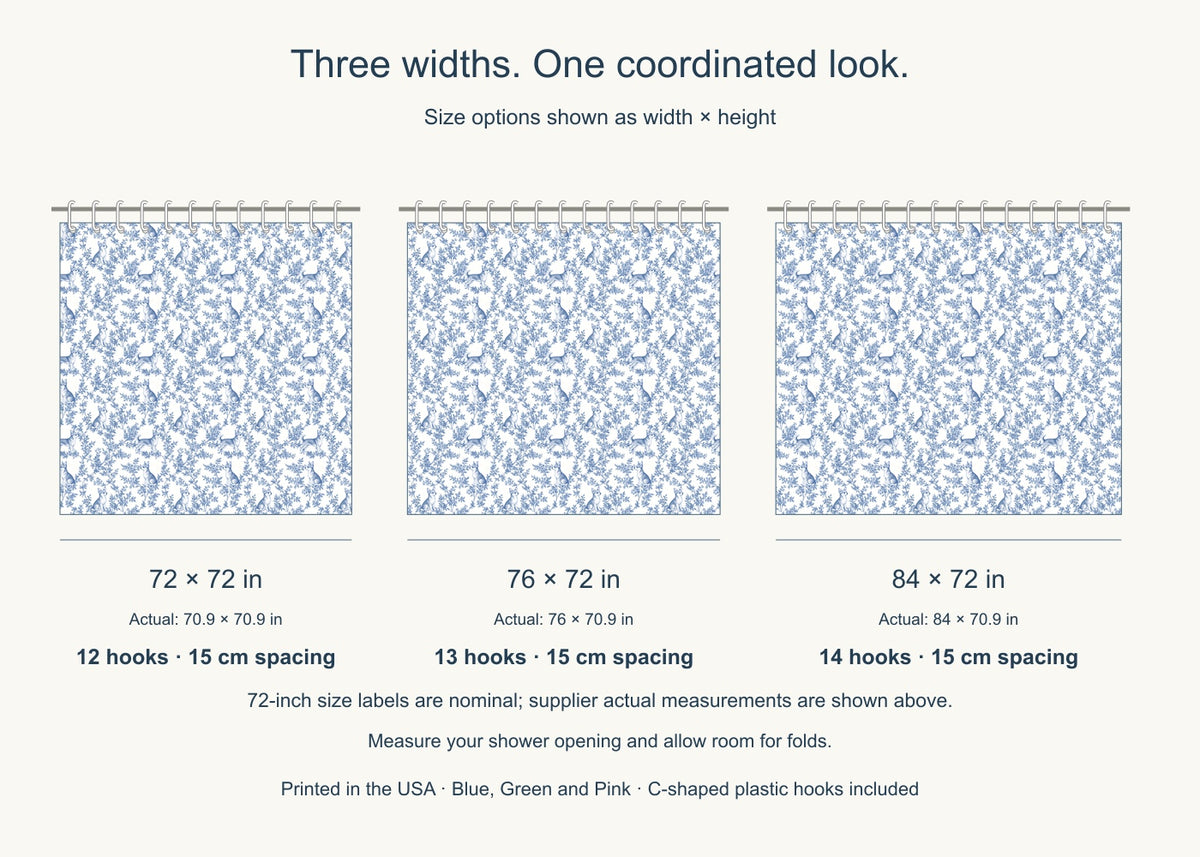 Chihuahua toile shower curtain — Blue US Size Comparison