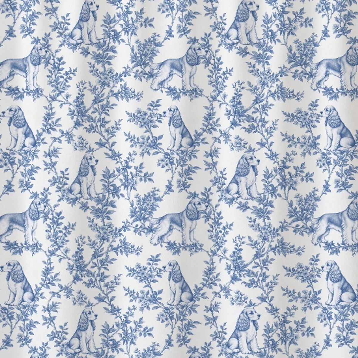 Cocker Spaniel toile shower curtain — Blue Detail