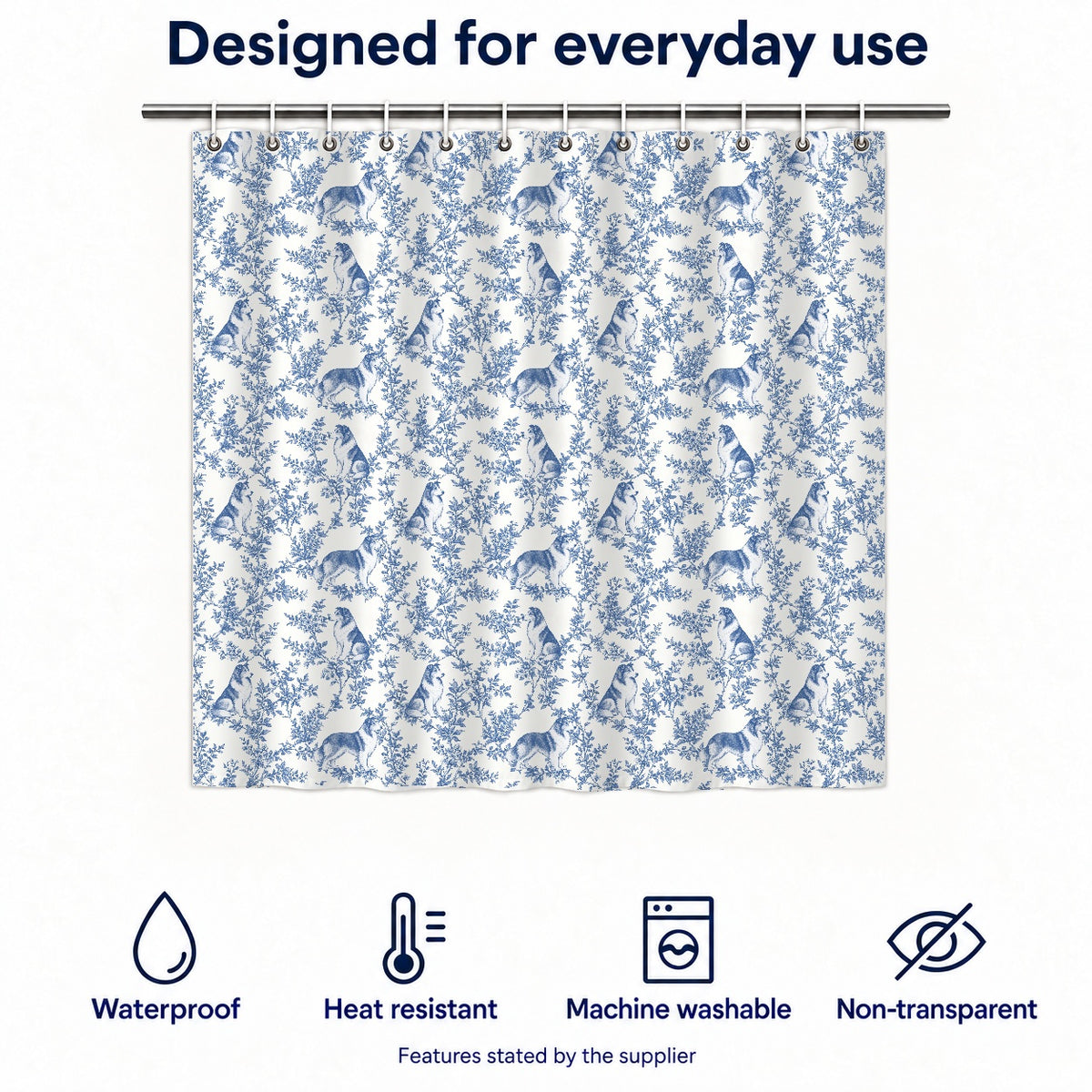 Collie toile shower curtain — Blue Functions and Size