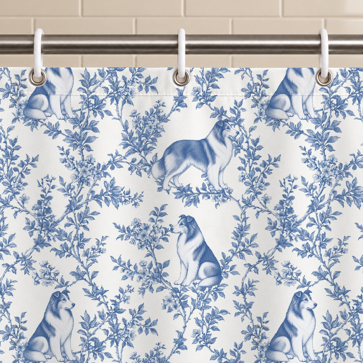 Collie toile shower curtain — Blue Grommets and Hooks