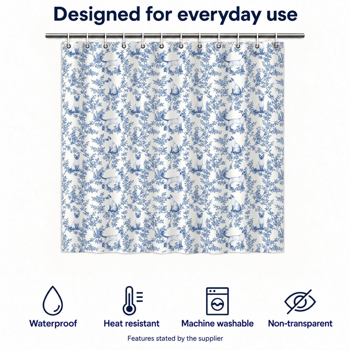 Colorpoint Shorthair toile shower curtain — Blue Functions and Size