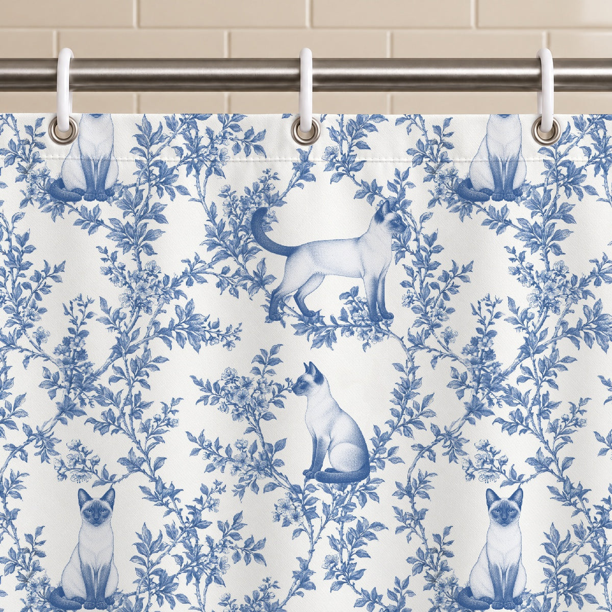 Colorpoint Shorthair toile shower curtain — Blue Grommets and Hooks