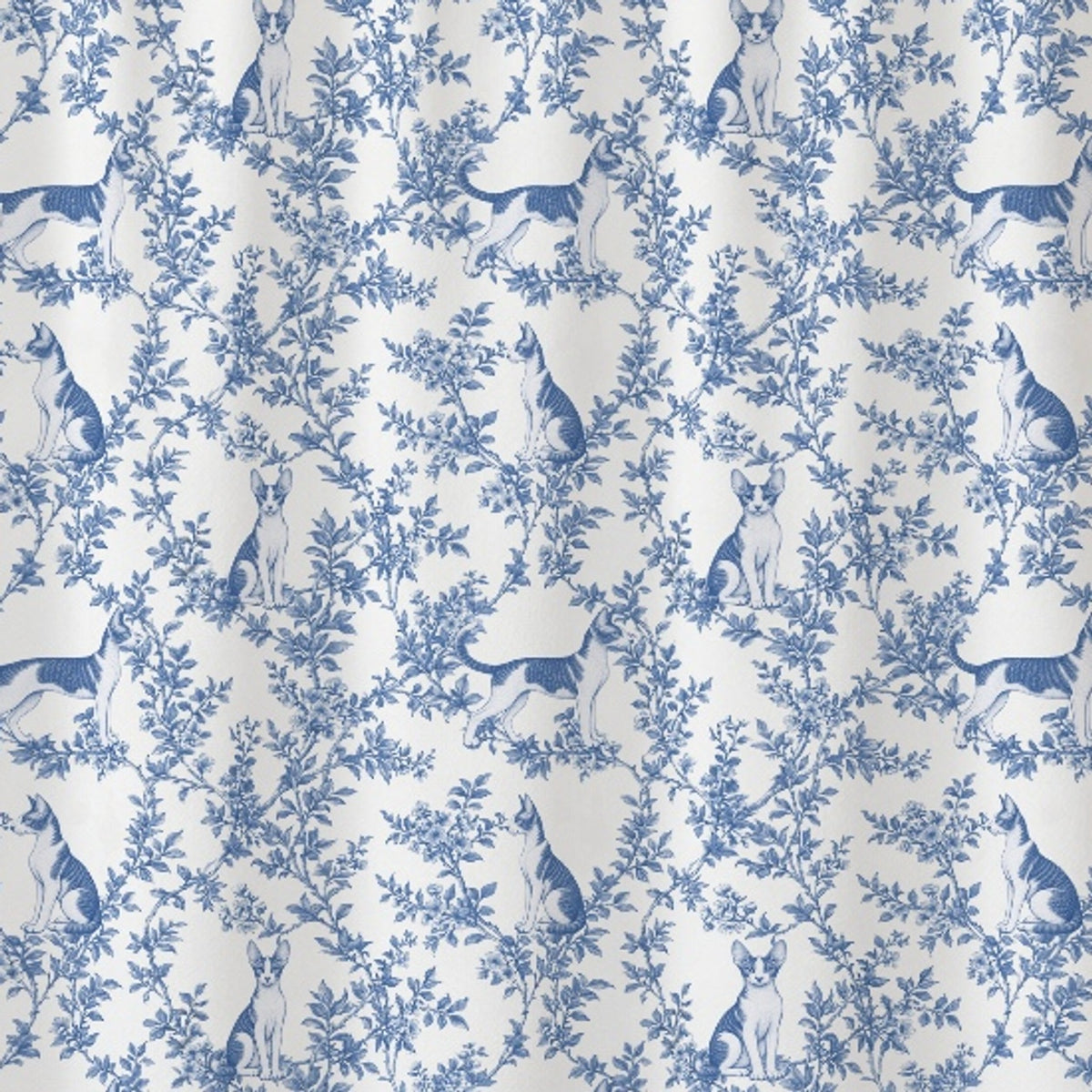 Cornish Rex toile shower curtain — Blue Detail