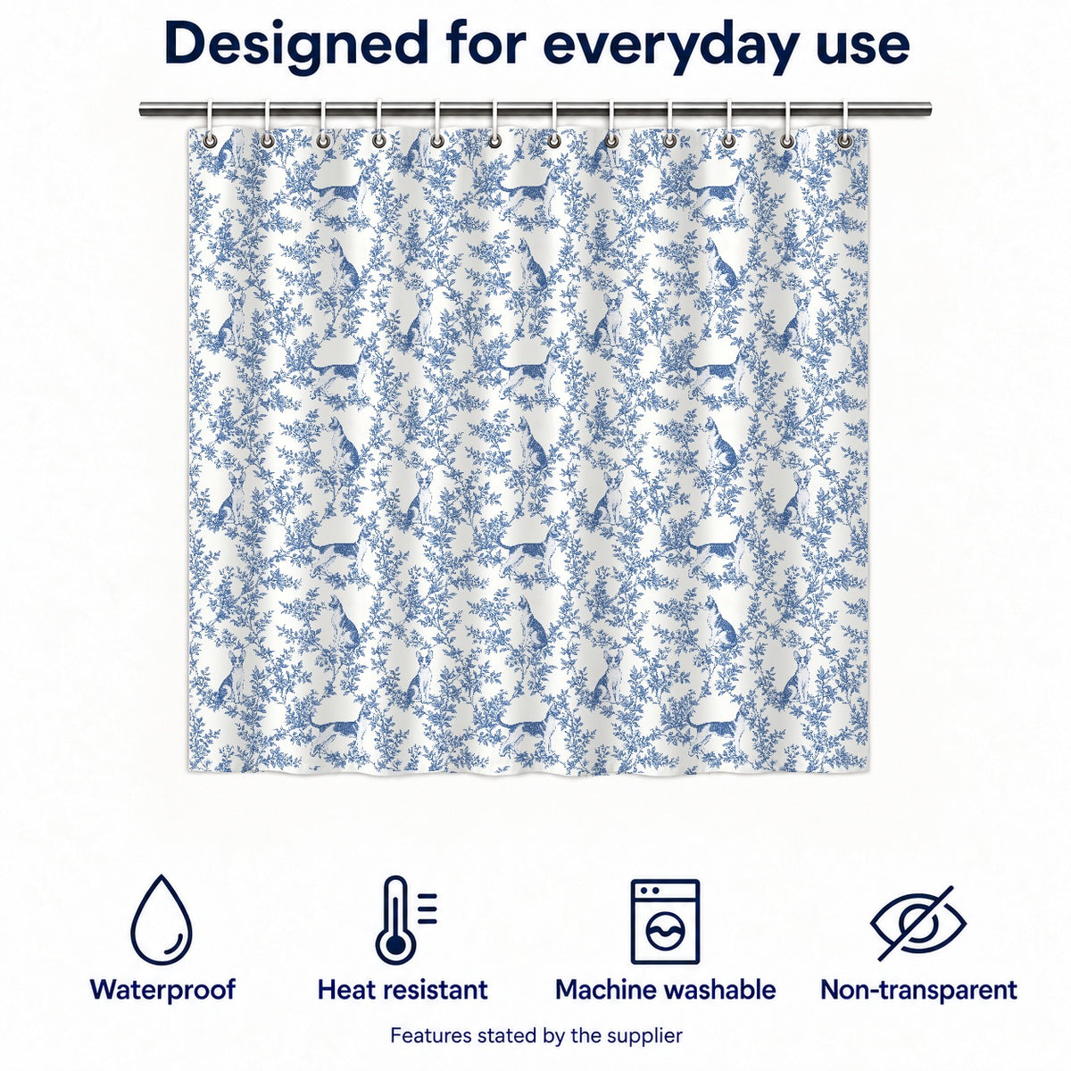 Cornish Rex toile shower curtain — Blue Functions and Size