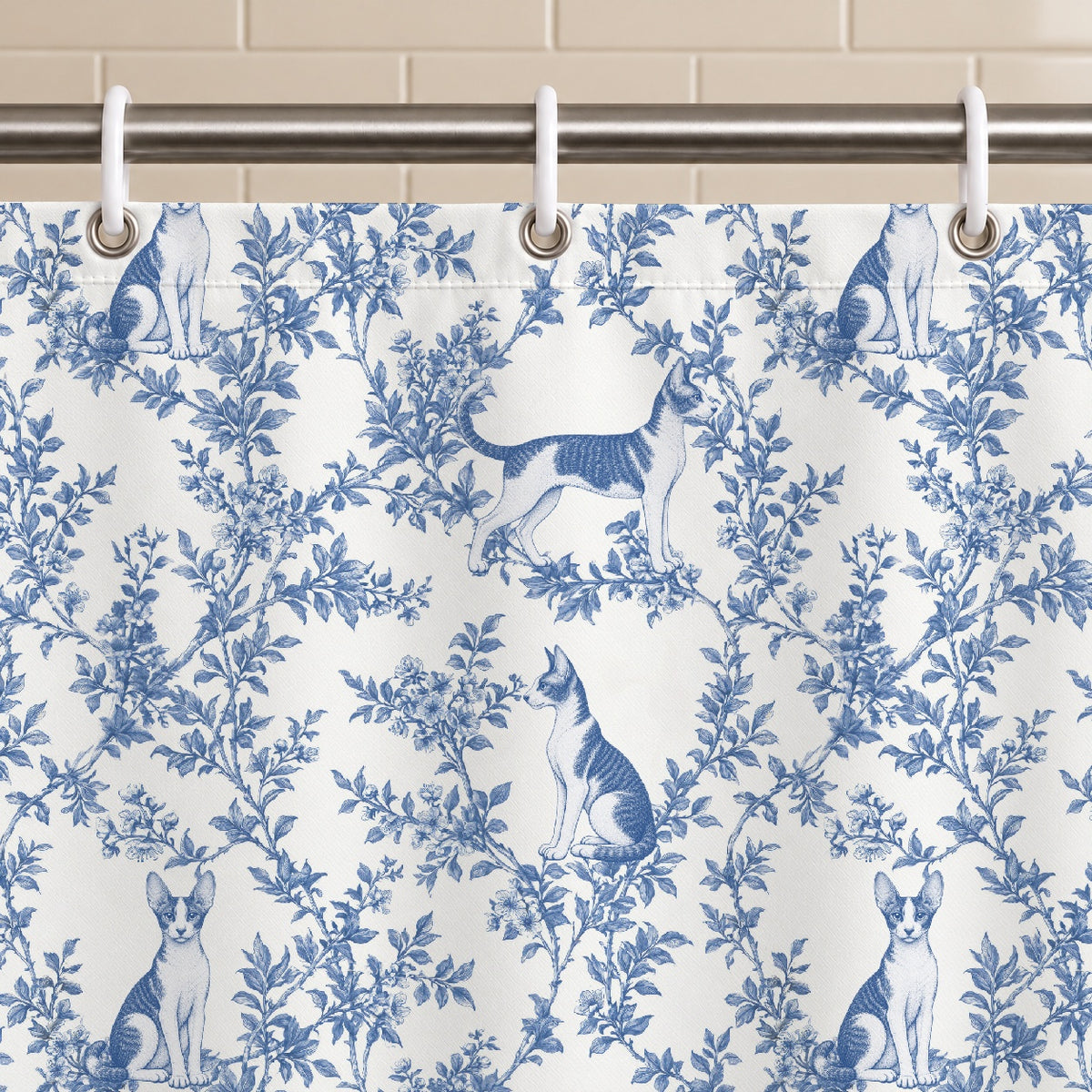 Cornish Rex toile shower curtain — Blue Grommets and Hooks