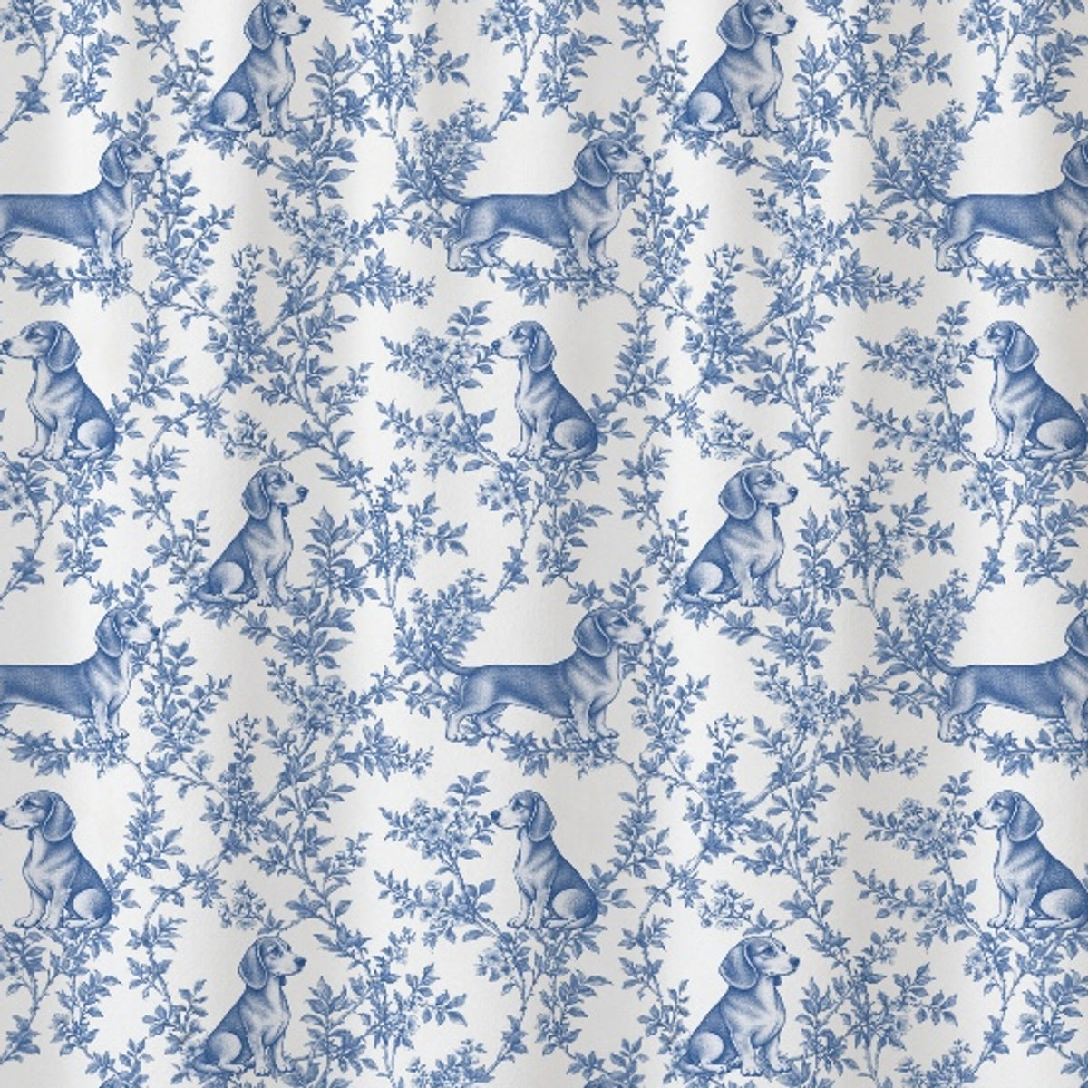 Dachshund toile shower curtain — Blue Detail