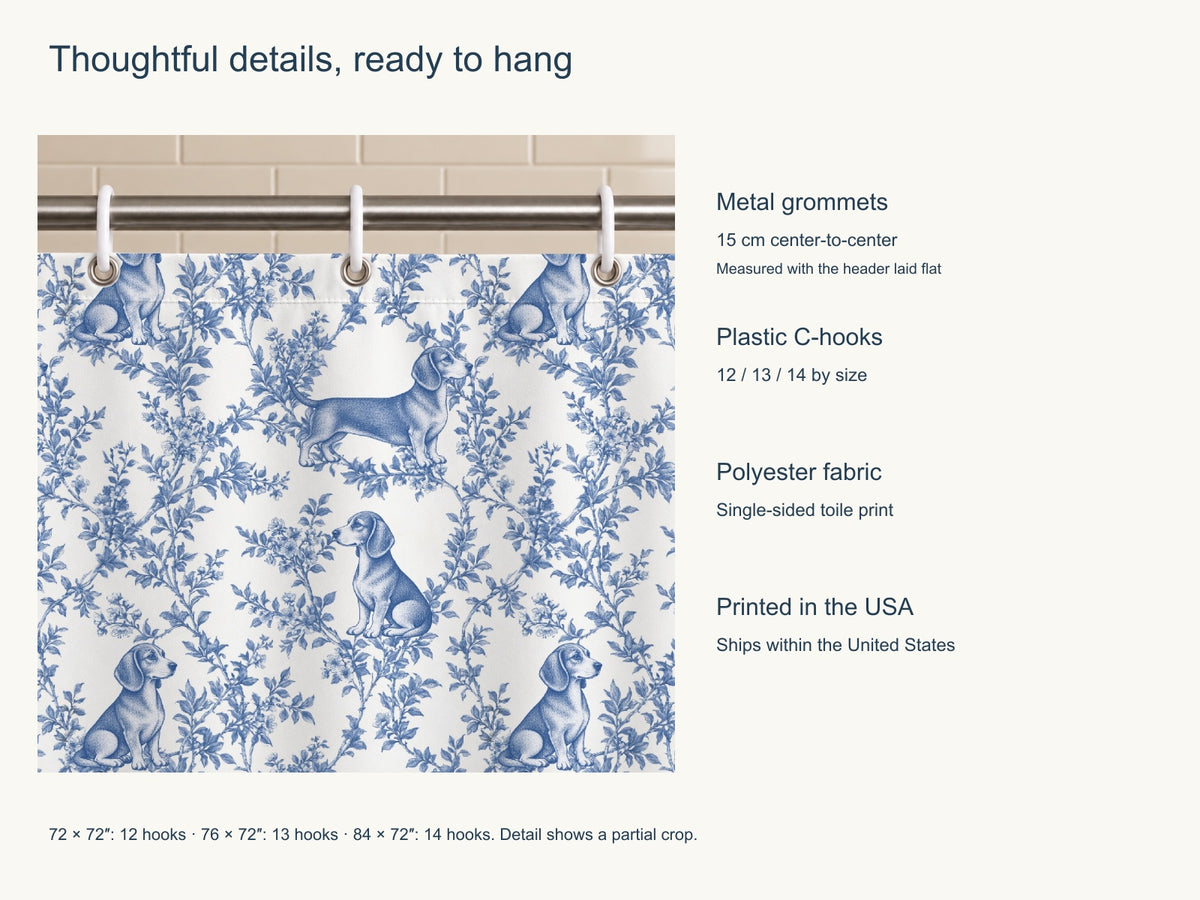 Dachshund toile shower curtain — Blue Product Features