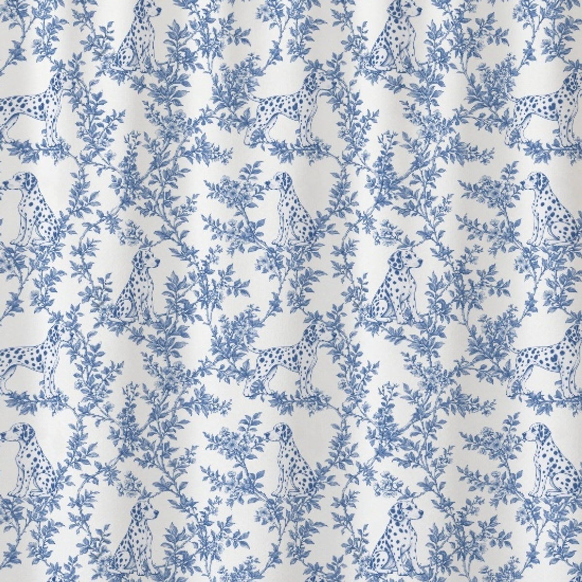 Dalmatian toile shower curtain — Blue Detail