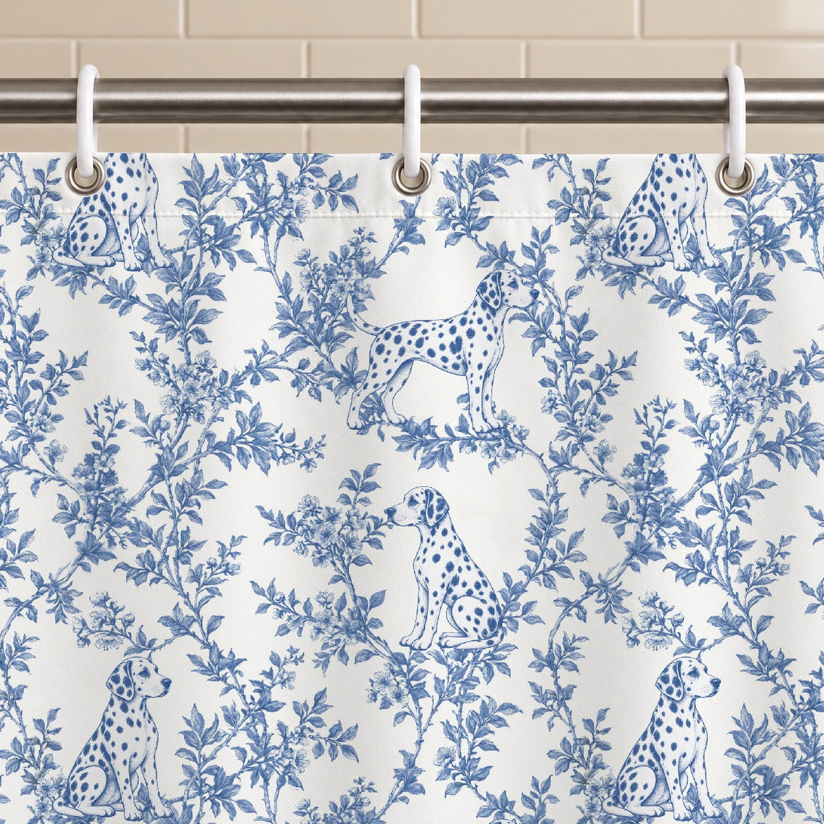 Dalmatian toile shower curtain — Blue Grommets and Hooks