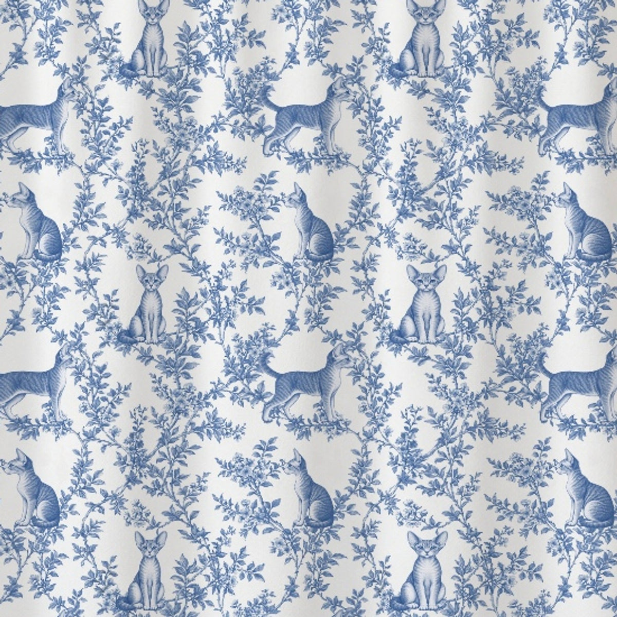 Devon Rex toile shower curtain — Blue Detail