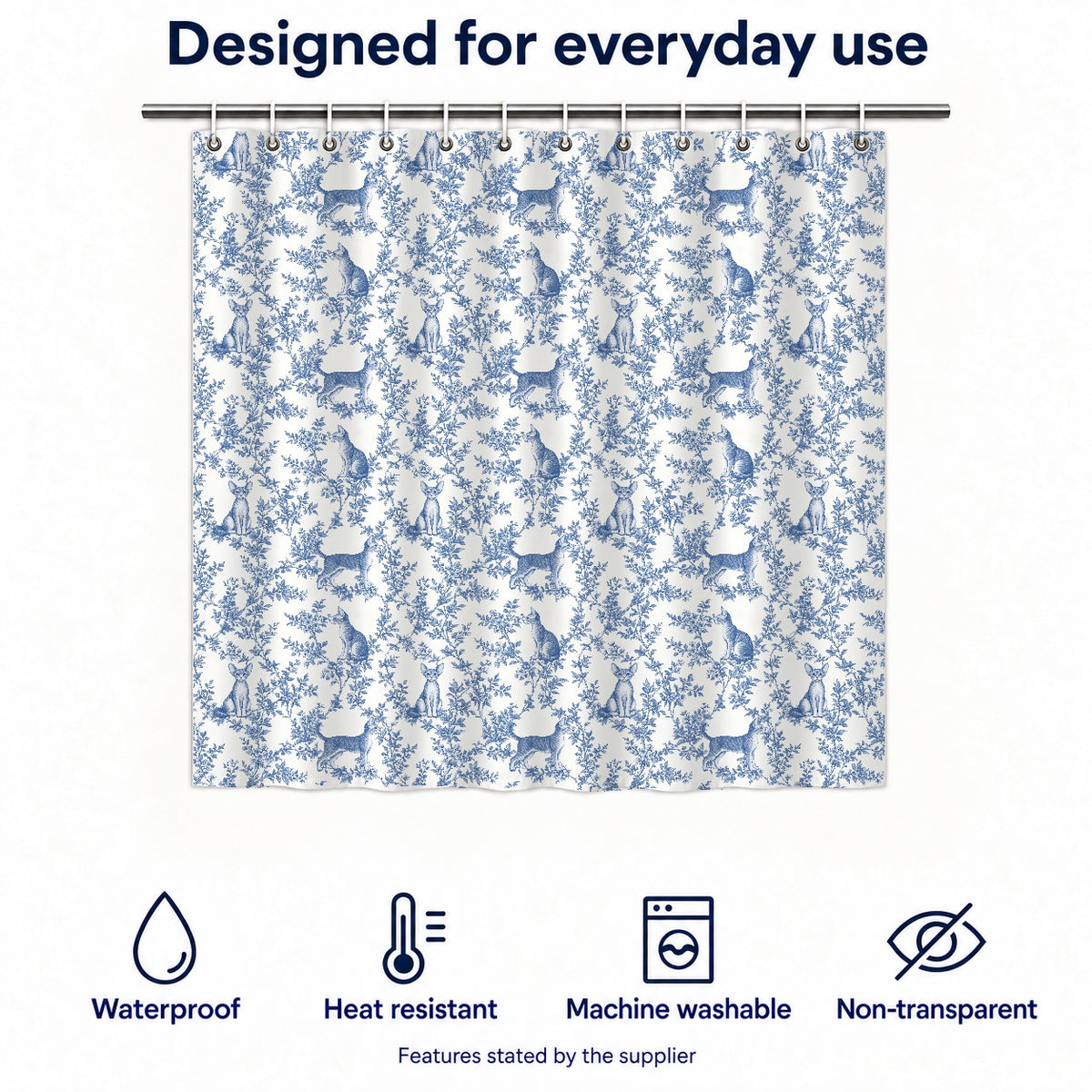 Devon Rex toile shower curtain — Blue Functions and Size