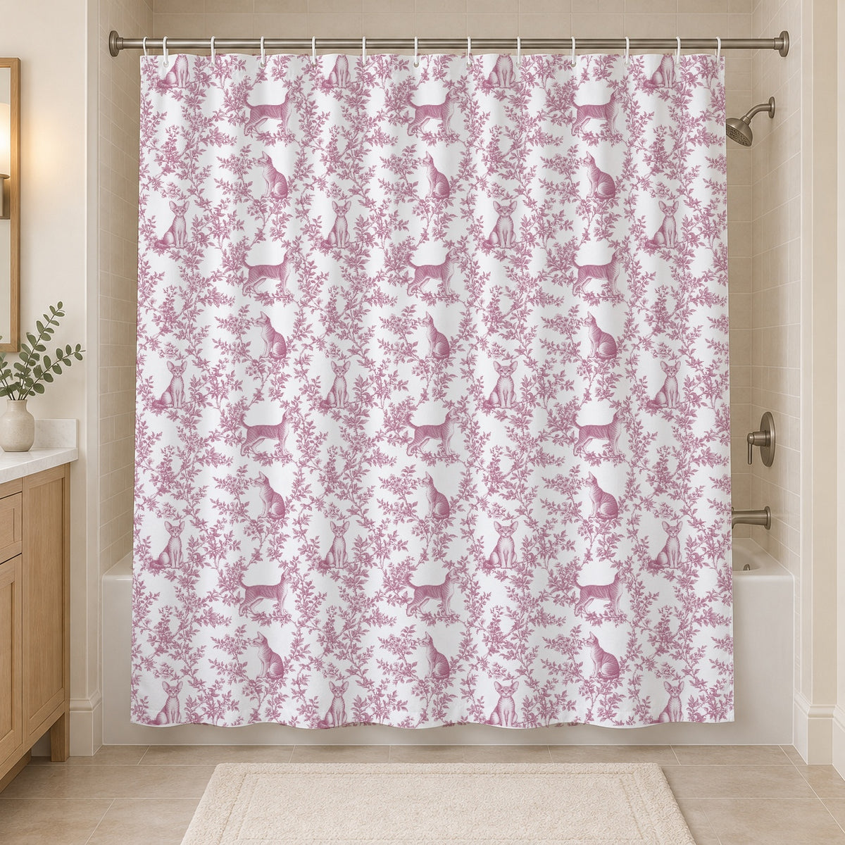 Devon Rex toile shower curtain — Pink Hero
