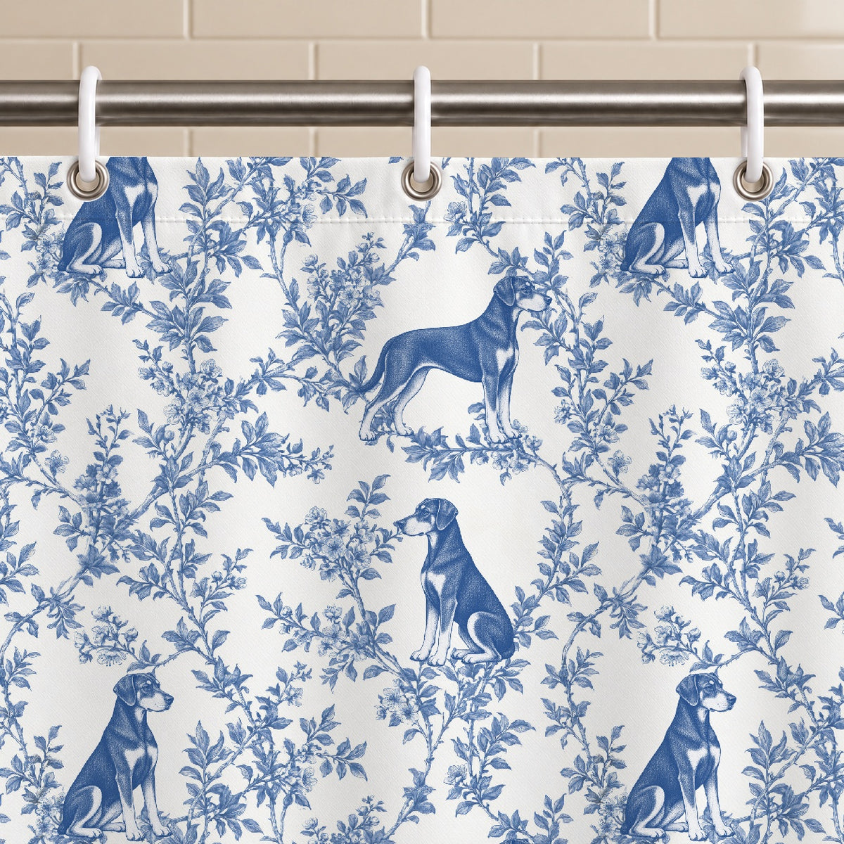 Doberman Pinscher toile shower curtain — Blue Grommets and Hooks