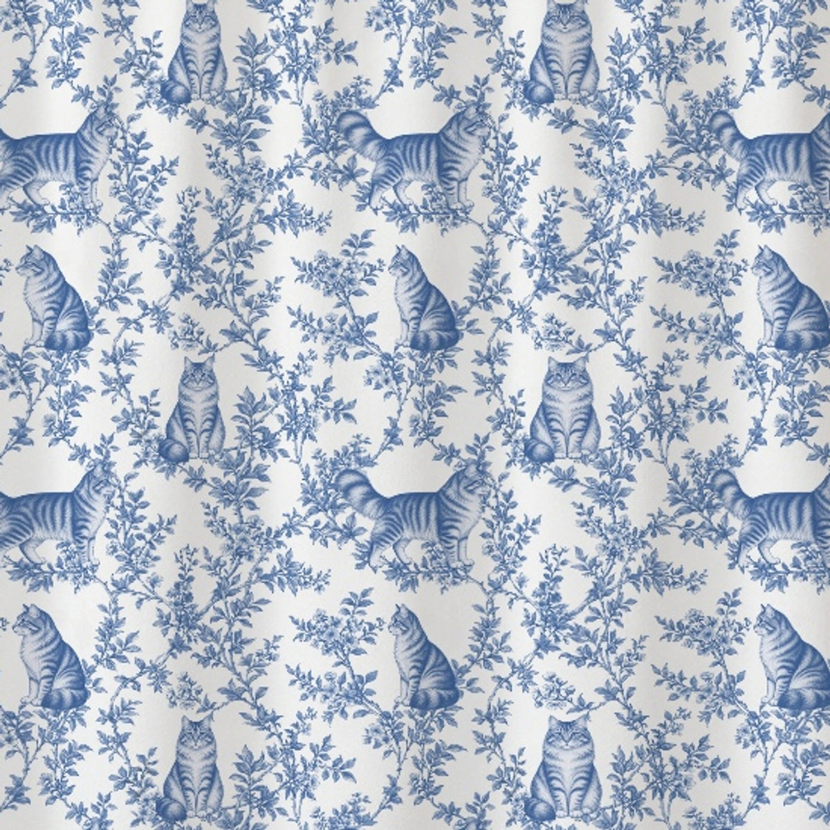 Domestic Longhair toile shower curtain — Blue Detail