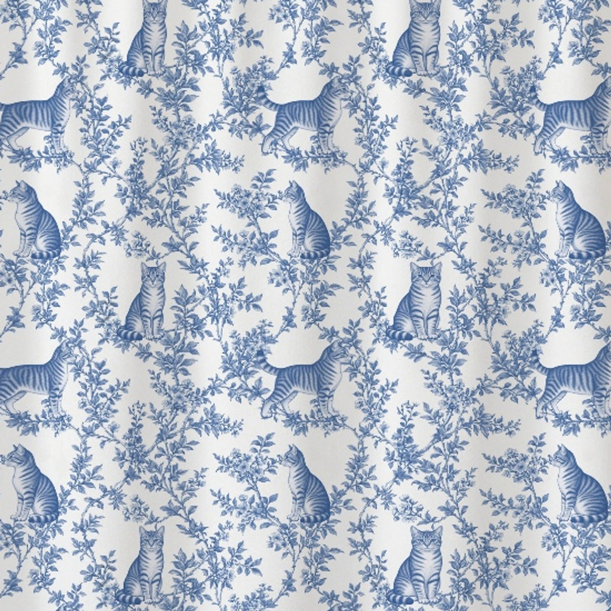 Domestic Shorthair toile shower curtain — Blue Detail