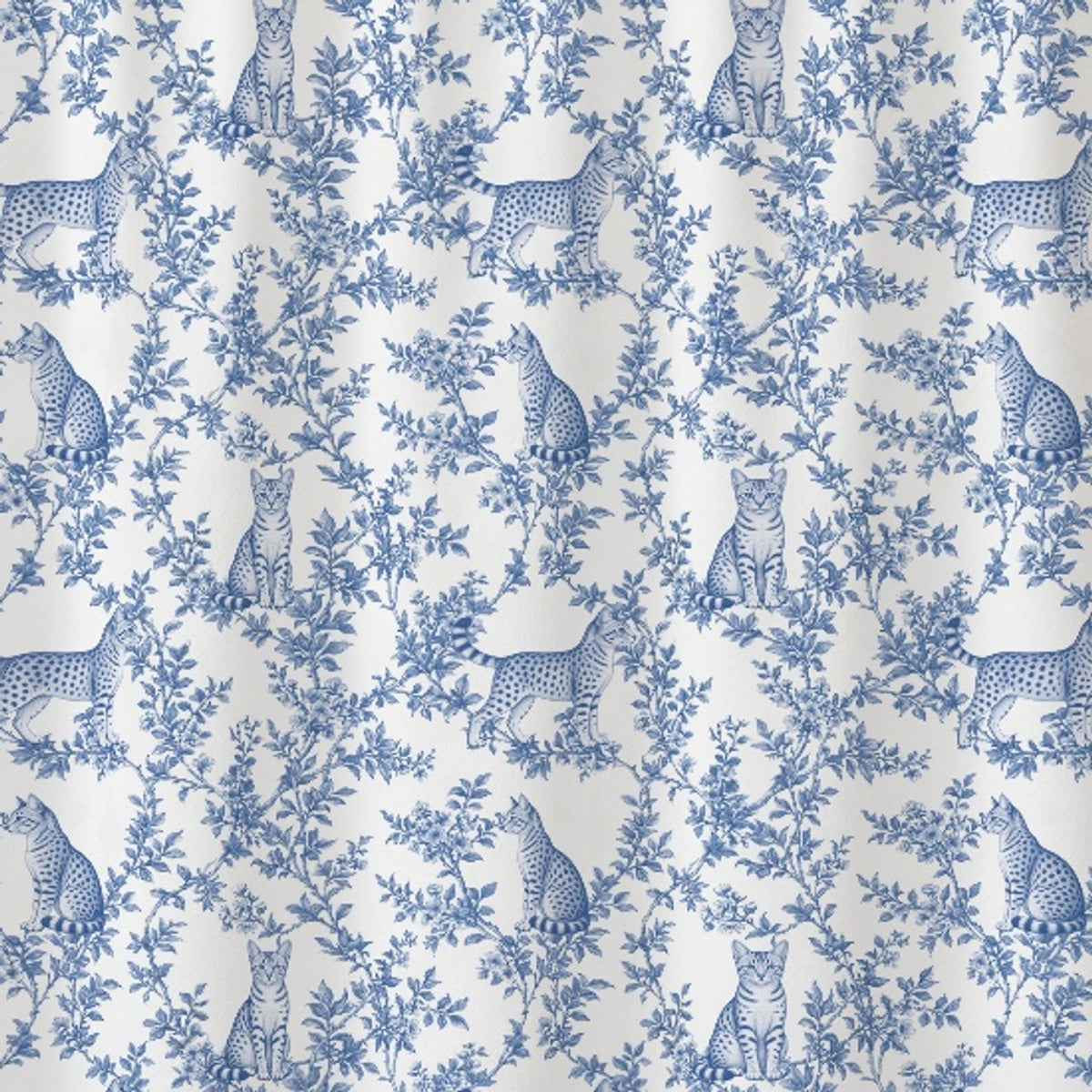 Egyptian Mau toile shower curtain — Blue Detail