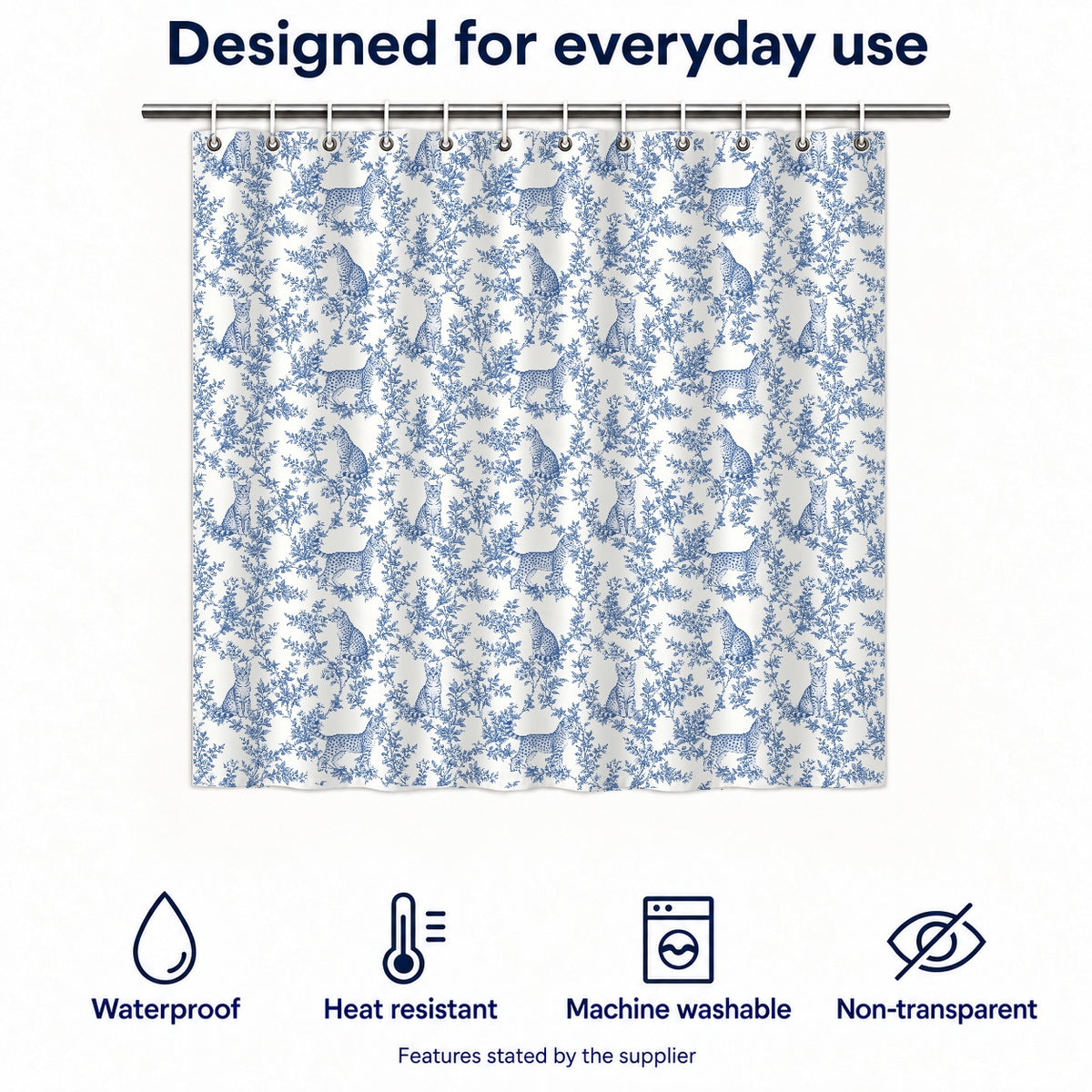 Egyptian Mau toile shower curtain — Blue Functions and Size