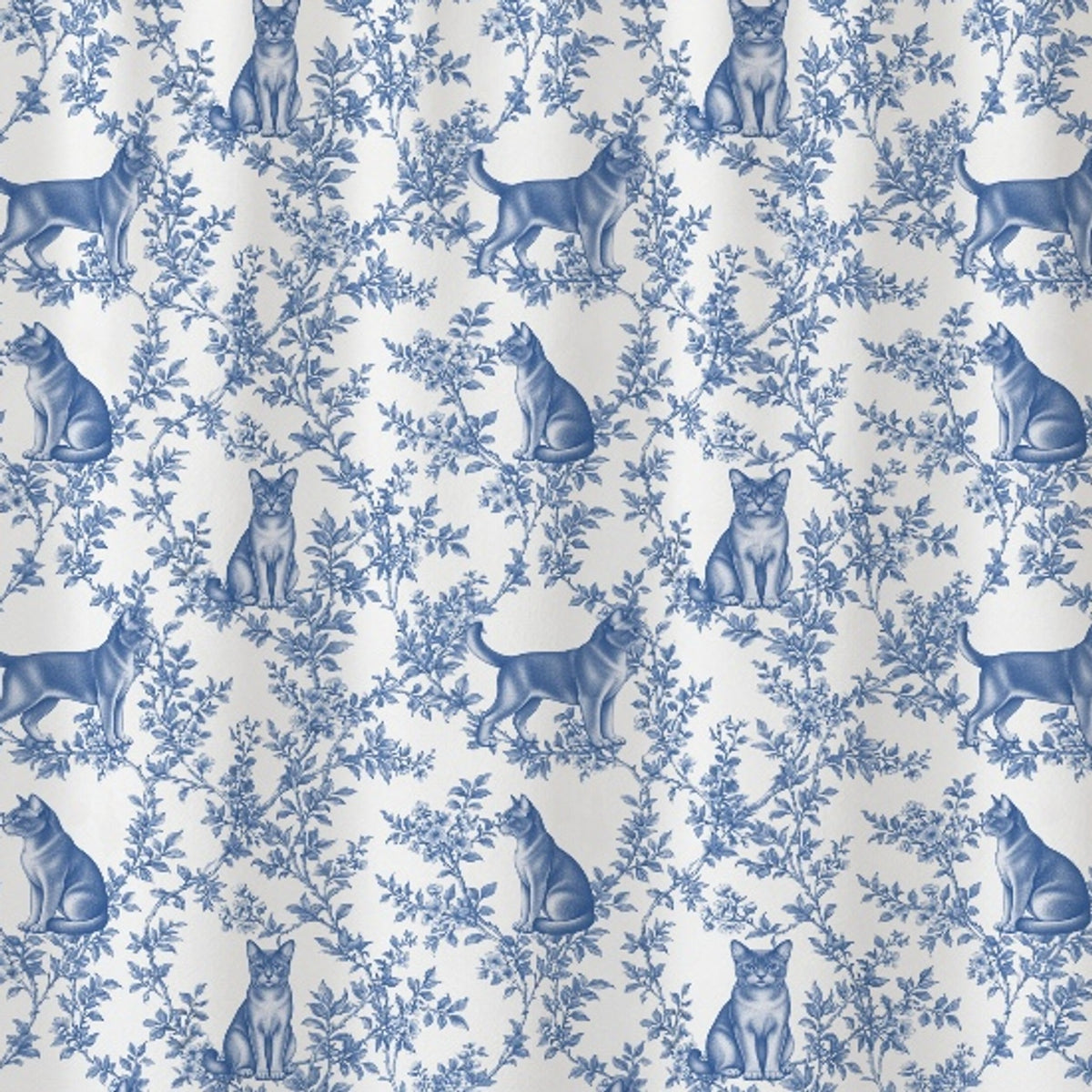 European Burmese toile shower curtain — Blue Detail