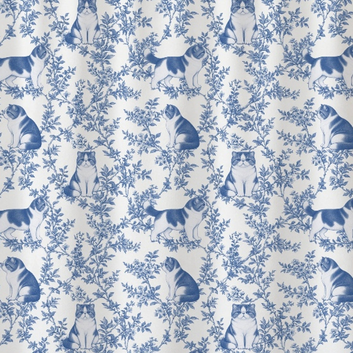 Exotic Shorthair toile shower curtain — Blue Detail