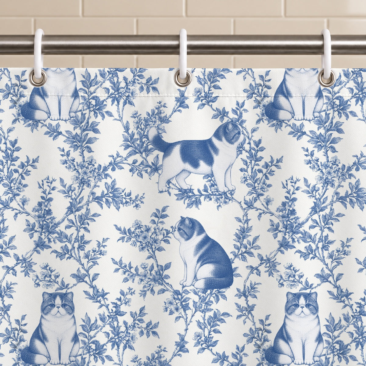 Exotic Shorthair toile shower curtain — Blue Grommets and Hooks