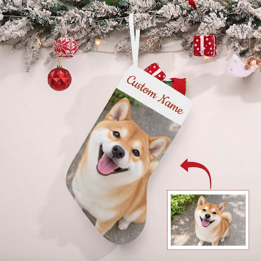Personalized Pet Photo Christmas Stocking with Custom Name