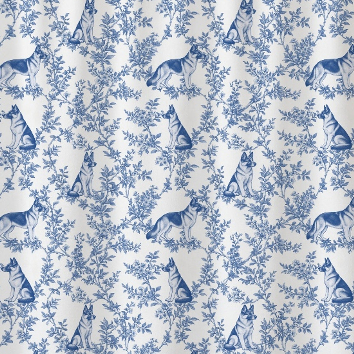 German Shepherd Dog toile shower curtain — Blue Detail