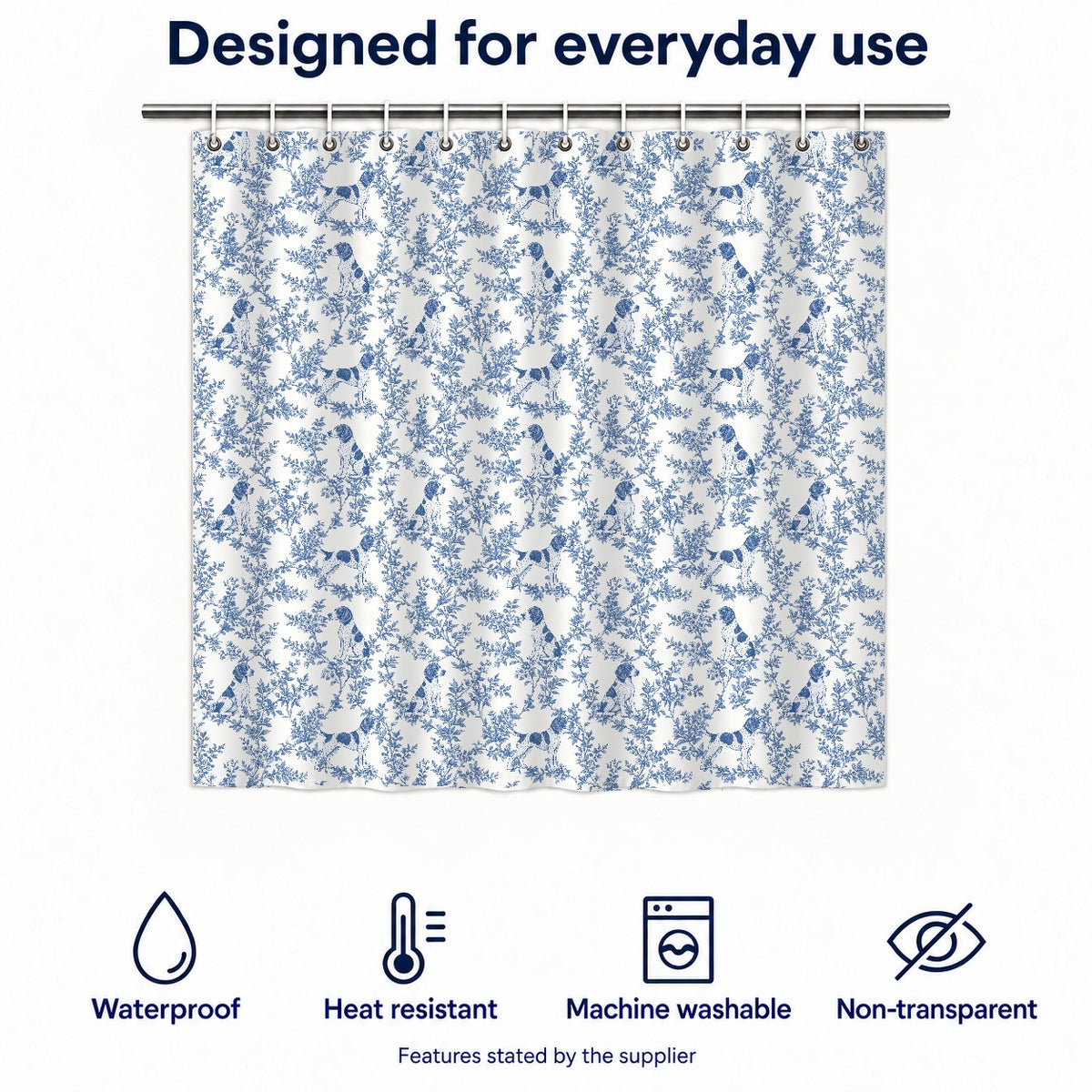 German Shorthaired Pointer toile shower curtain — Blue Functions and Size