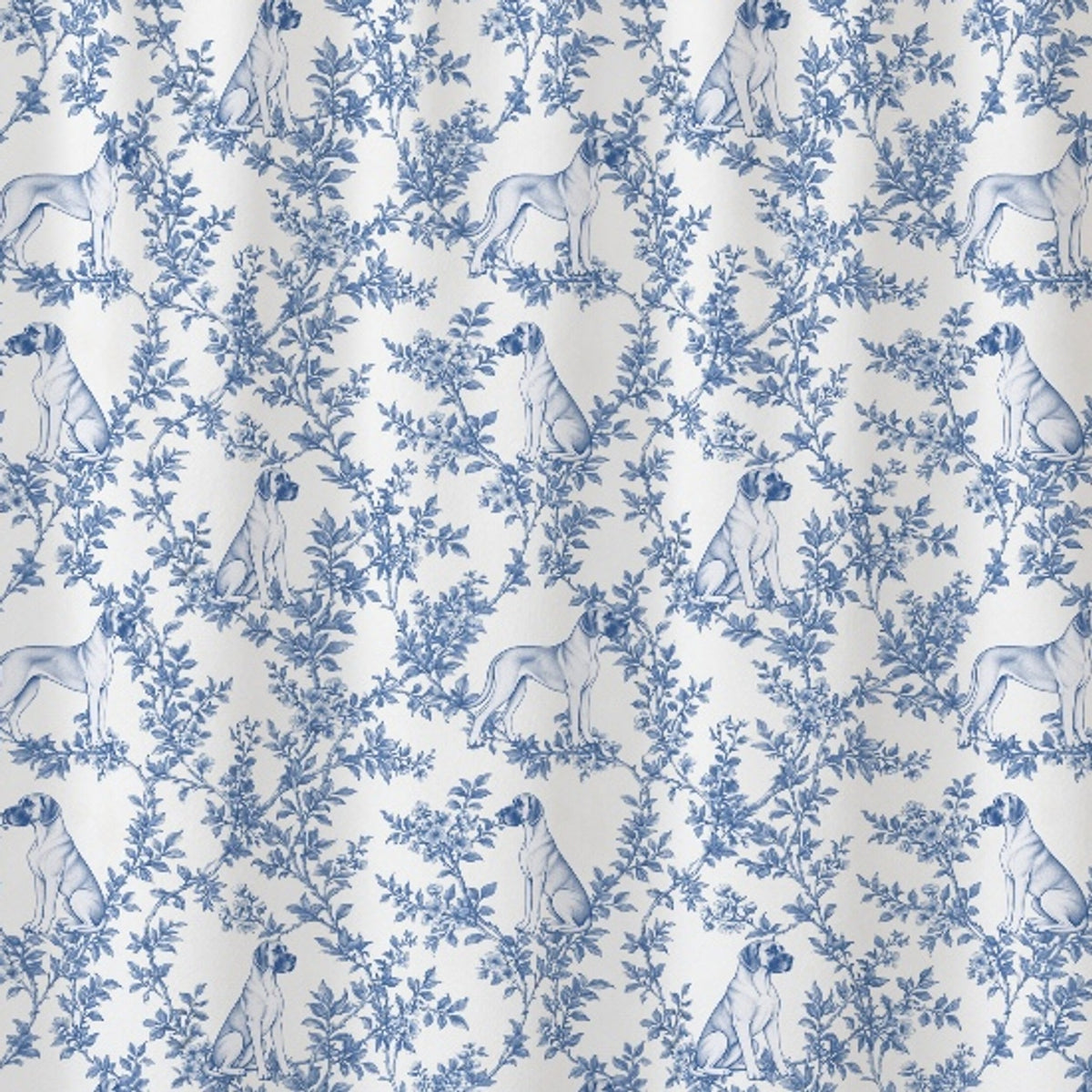 Great Dane toile shower curtain — Blue Detail
