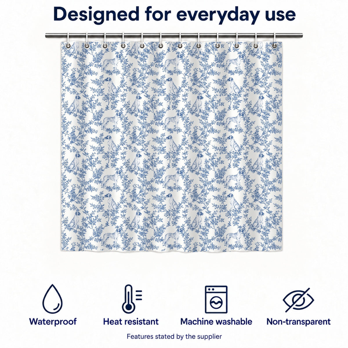 Great Dane toile shower curtain — Blue Functions and Size