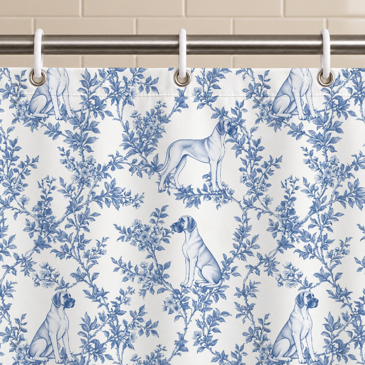 Great Dane toile shower curtain — Blue Grommets and Hooks
