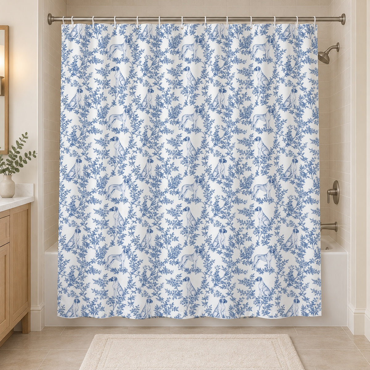 Great Dane toile shower curtain — Blue Hero